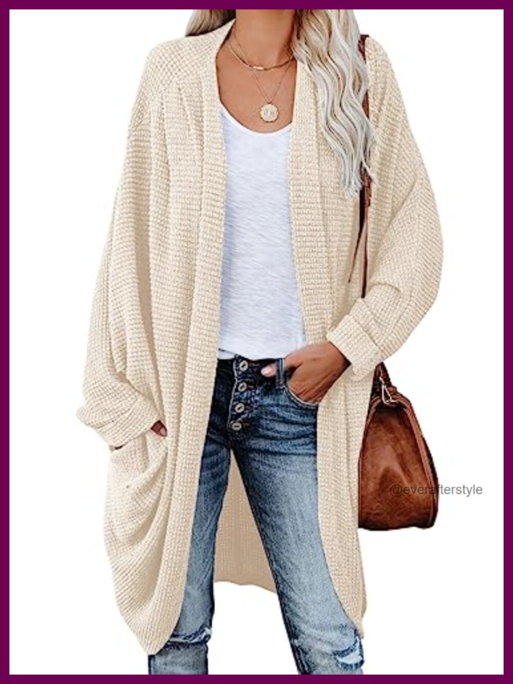 Oversized Open Front Batwing Sleeve Chunky Knit Cardigan Sweater with Pockets